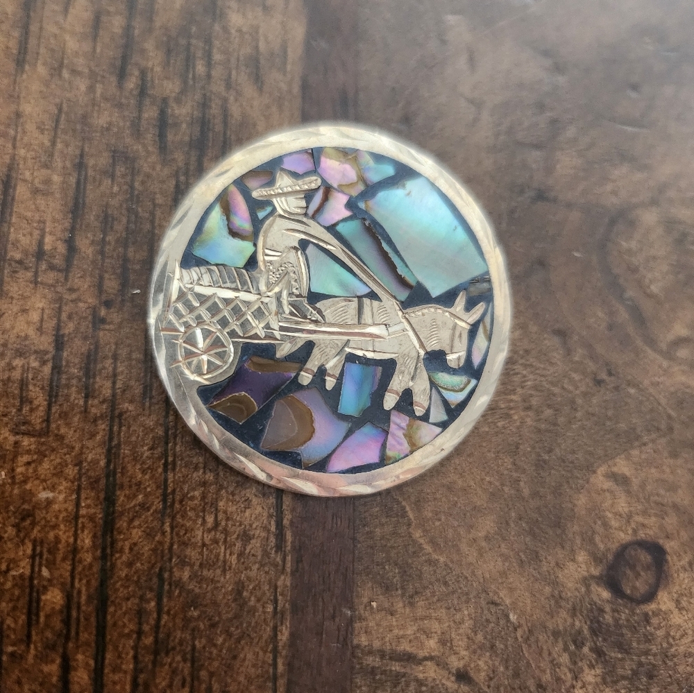 925 Sterling Silver PLATAS MRM GUADALAJARA Inlaid Brooch or Pendant Vintage